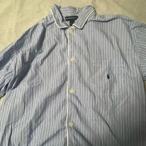 Polo by Ralph Lauren Blue and White Striped Cotton Pijama shirt - Picture 2 of 4